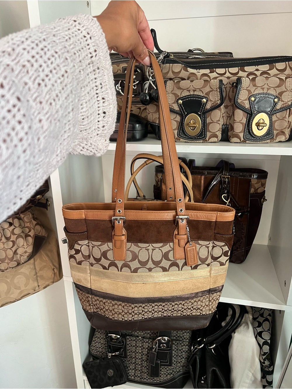 Y2K ICONIC Coach Signature Stripe Patchwork Tote - Picture 15 of 16